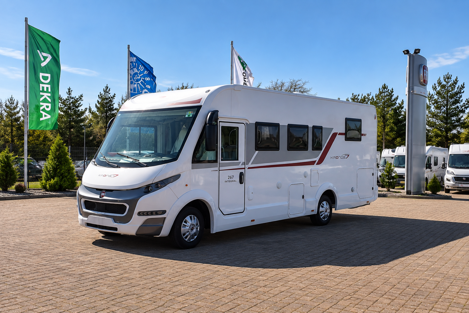 Weißes Wohnmobil auf dem Ausstellungsgelände